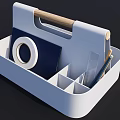 White Storage Organizer With Wooden Handle And Divided Compartments For Stationery Items