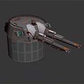 Twin Barrel Military Weapon With Metallic Turret Structure And Armored Design