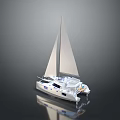 White Catamaran with Twin Masts on Calm Water Showcasing Clear Reflection 3d model