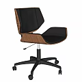 Modern Office Chair With Black Leather Seat Wooden Backrest And Swivel Base With Wheels