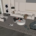 Modern White Sofa And Coffee Table Set With Round Tables Pillows Throw Blanket And Rug