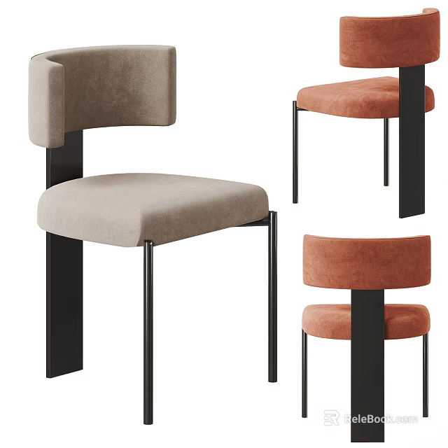 Modern Upholstered Dining Chairs With Light Gray Orange Fabric And Black Metal Frame 3d model 