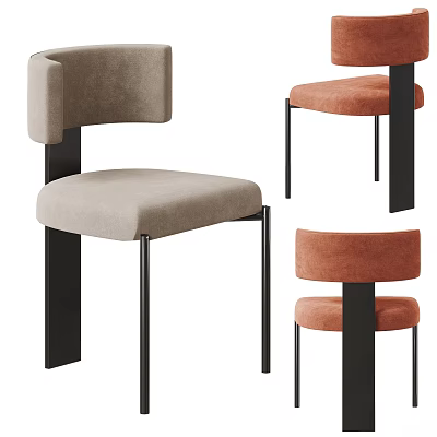 Modern Upholstered Dining Chairs With Light Gray Orange Fabric And Black Metal Frame 3d model