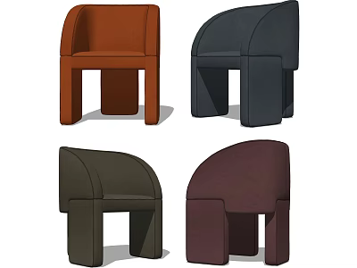 Modern Minimalist Accent Chairs With Curved Backrest And Square Legs In Various Colors 3d model