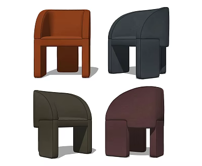 Modern Minimalist Accent Chairs With Curved Backrest And Square Legs In Various Colors 3d model