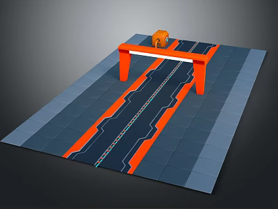 Cartoon Scene With Orange Bridge And Blue Track On Playful Colorful Ground Design 3d model