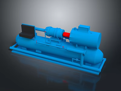 Blue Industrial Equipment System With Laptop Placed On Top Platform Structure 3d model