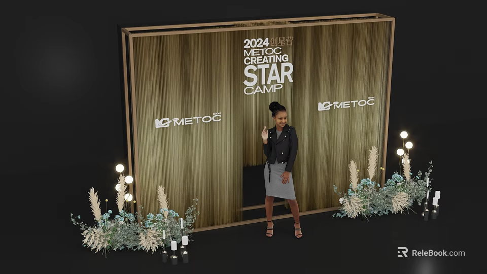 2024 Meeting Star Camp Photo Spot With Golden Frame Backdrop And Meto6 Logo 3d model 