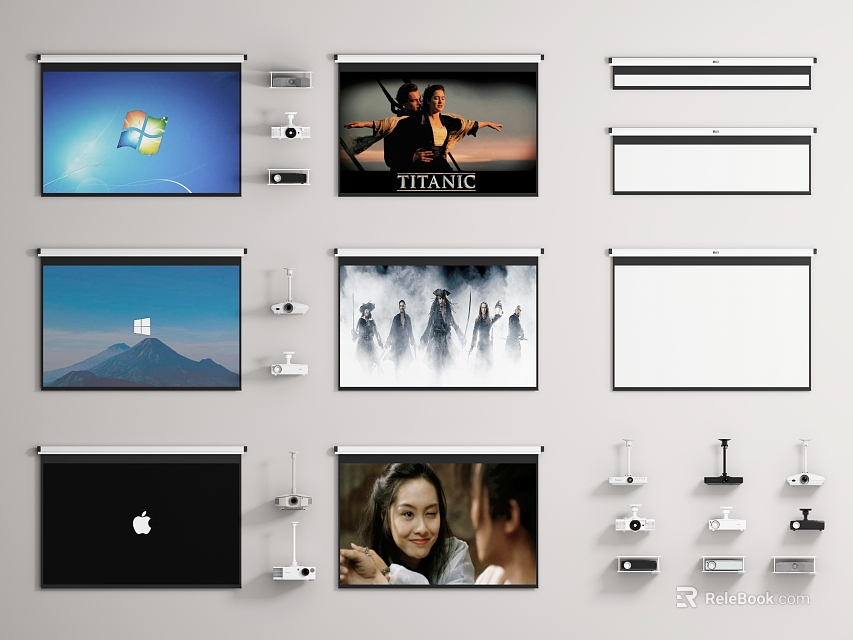Projection Monitoring System with Various Screens Projectors Display Scenes and Accessories 3d model 