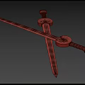 Crossed Decorative Swords With Silver Blades And Red Handles On Black Surface