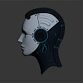 Robot Character With Cybernetic Head Glowing Blue Eyes Mechanical Components And White Metallic Surface