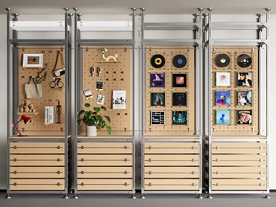 Modern Storage Shelving Units with Metal Frame Wooden Drawers for Displaying Photos Vinyl Records 3d model