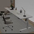 White Height Adjustable Desk with Modern Office Chairs for Workspace Setup 3d model