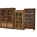 Vintage Wooden Bookcase Collection With Open Shelves And Glass Doors Filled With Books