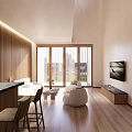 Modern Hotel Guest Room With Wooden Ceiling Large Bed White Sheets Sofa And Wooden Flooring