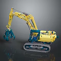 Building Blocks Excavator Model With Yellow Body Blue Claw And Tracked Chassis