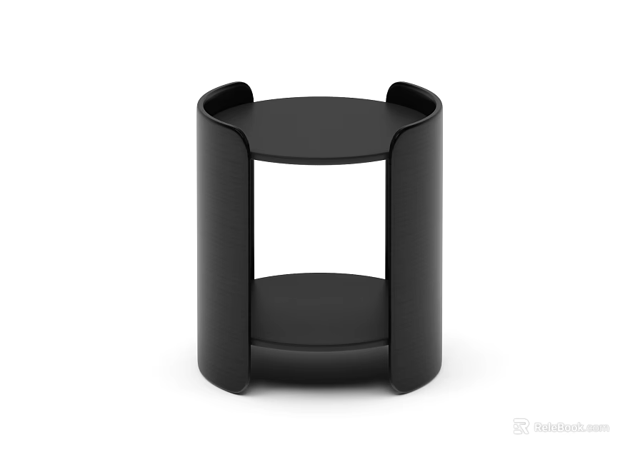 Black Modern Bedside Table with Curved Design and Two Shelves for Bedroom 3d model 
