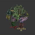 Green Brown Mech Robot Featuring Yellow Insignia Number 1 Mechanical Design Details