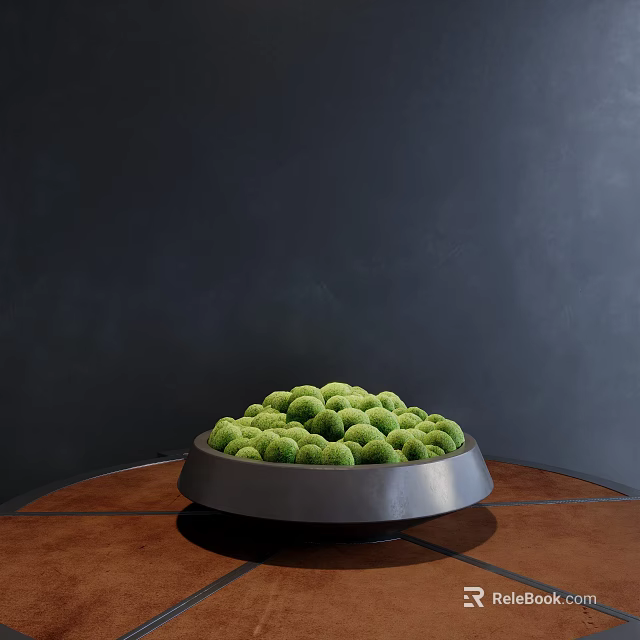 Bonsai Plant With Green Round Leaves In Dark Gray Pot On Wooden Tabletop 3d model 