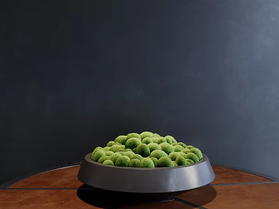 Bonsai Plant With Green Round Leaves In Dark Gray Pot On Wooden Tabletop 3d model