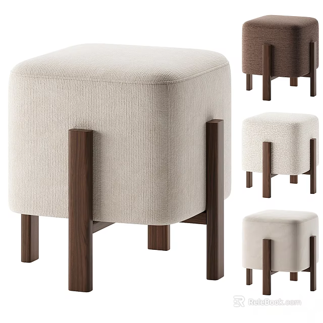 Comfortable Beige Fabric Upholstered Ottoman With Sturdy Dark Wood Legs And Modern Design 3d model 