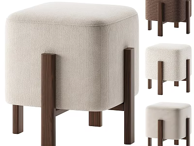 Comfortable Beige Fabric Upholstered Ottoman With Sturdy Dark Wood Legs And Modern Design 3d model
