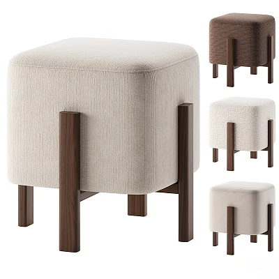 Comfortable Beige Fabric Upholstered Ottoman With Sturdy Dark Wood Legs And Modern Design 3d model