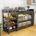 Practical Modern Black Kitchen Side Cabinet With Multi Layer Storage Spaces For Fruits And Tableware