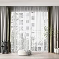 Elegant Gray Curtains with Sheer White Panels in Modern Living Room City Building View