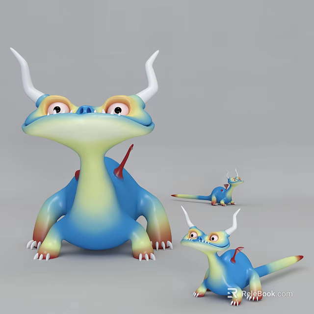 Cute Dragon Stuffed Toys With Blue Yellow Body White Horns Red Details Multiple Sizes 3d model 