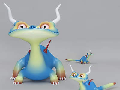 Cute Dragon Stuffed Toys With Blue Yellow Body White Horns Red Details Multiple Sizes 3d model