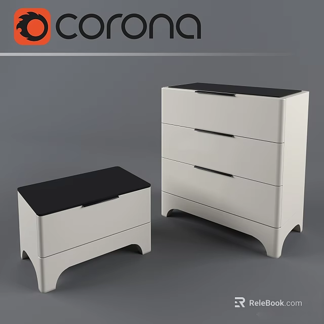 Sleek Modern White Chest of Drawers With Black Top Three Drawers And Simple Legs 3d model 