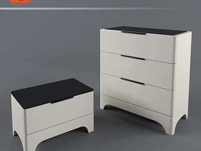 Sleek Modern White Chest of Drawers With Black Top Three Drawers And Simple Legs 3d model