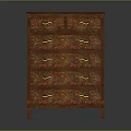 Traditional Wooden Chest of Drawers With Decorative Patterns And Golden Handles For Home