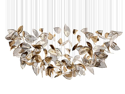 Leaf Shaped Crystal Chandelier With Metal Gold Silver Modern Artistic Design 3d model