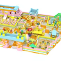 Colorful Building Blocks Kids Play Area With Slide Ball Pit And Cartoon Characters