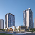Modern Urban Commercial Street With High Rise Buildings Greenery Cars And Storefronts