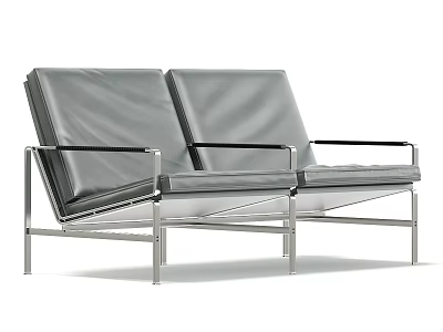 Modern Gray Leather Single Sofa with Metal Frame Armrests and Stylish Design 3d model