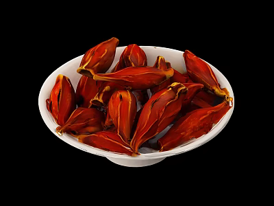 Vibrant Red Dried Hibiscus Flowers in White Ceramic Bowl for Herbal Tea 3d model