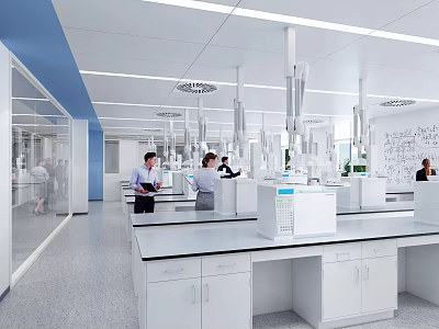 Modern Laboratory Interior Design With Open Layout White Instruments And Glass Partitions 3d model