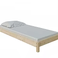 Minimalist Wooden Double Bed Frame With Light Mattress And White Pillow