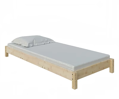 Minimalist Wooden Double Bed Frame With Light Mattress And White Pillow 3d model