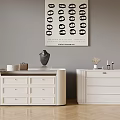 Modern Interior With White Chests Of Drawers Decorative Painting And Wooden Floor