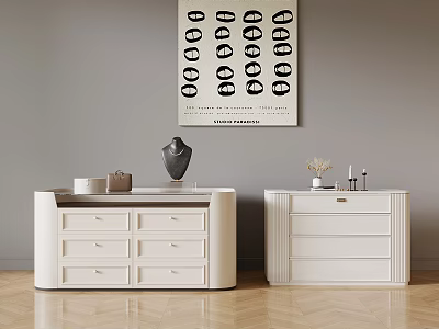 Modern Interior With White Chests Of Drawers Decorative Painting And Wooden Floor 3d model