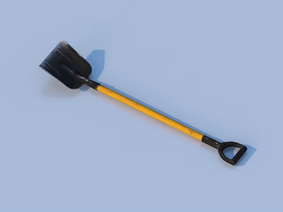 Household Shovel With Black Blade Yellow And Black Handle On Light Blue Background 3d model