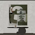 Abstract Geometric Wall Art In Modern Interior With Circular Table And Decorations 3d model