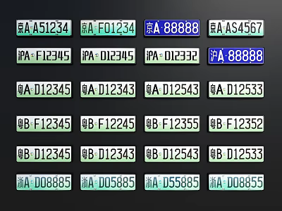 Different Colored License Plates Showing Alphanumeric Codes And Region Markers 3d model