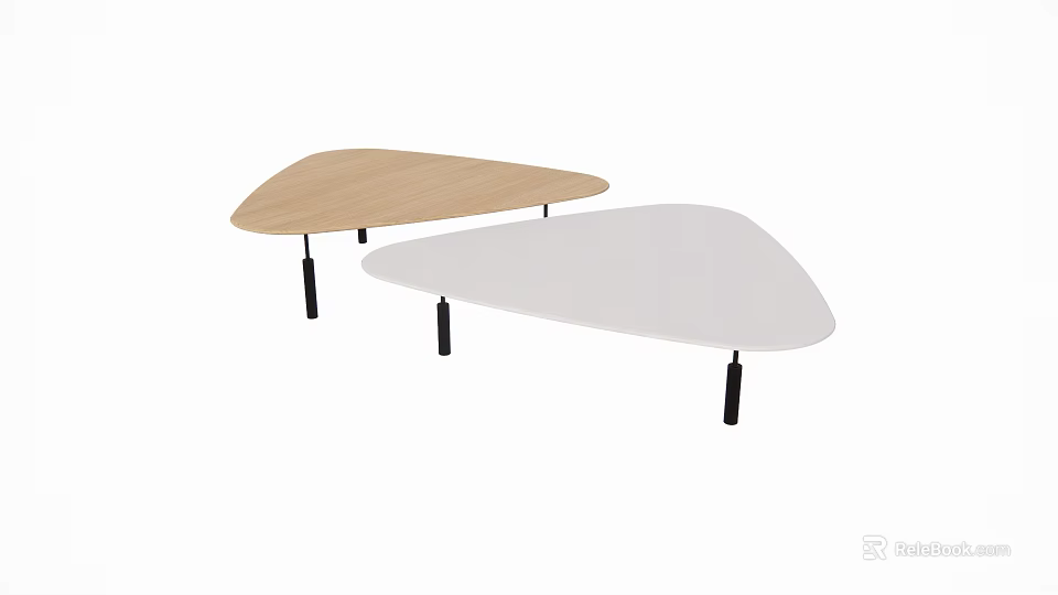 Modern Triangular Table Set with Light Wood And White Tops And Black Legs 3d model
