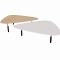 Modern Triangular Table Set with Light Wood And White Tops And Black Legs 3d model