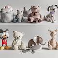 Plush Stuffed Dolls Collection With Teddy Bear Dog Mickey Mouse Giraffe Elephant And Whale